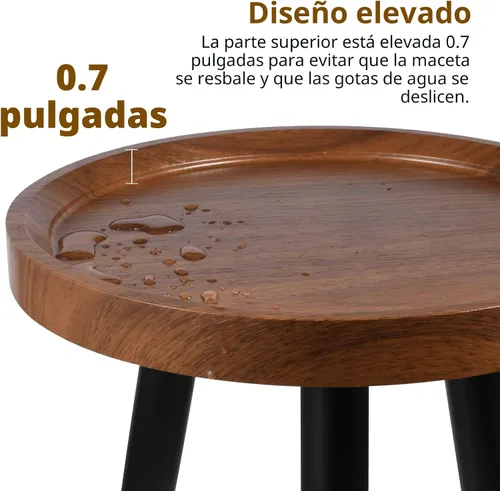 Miniatura 2 de KGPLOME Soporte para plantas para interiores, mesa de madera de nogal de mediados de siglo, soporte alto de metal resistente para macetas, mesa