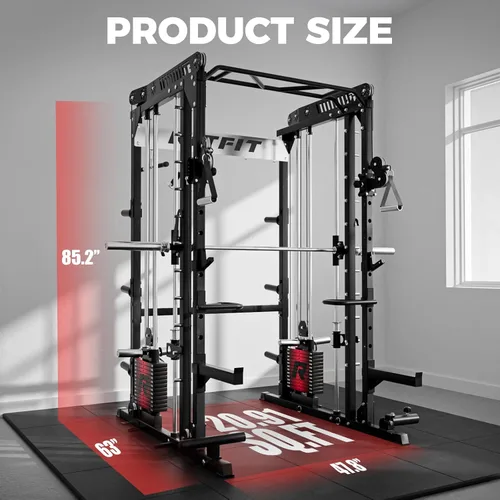 Miniatura 6 de RitFit Paquete de máquina M1 Pro Smith, jaula de potencia todo en uno con juego de pilas de pesas, incluye sistema LAT Pulldown y cable cruzado