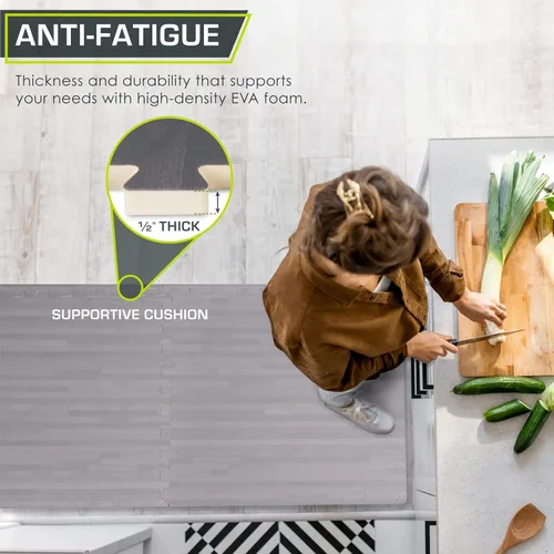 Miniatura 3 de ProsourceFit Tapete de rompecabezas de grano de madera de 1/2 pulgada, 6 baldosas de espuma EVA entrelazadas (24 pies cuadrados) para suelo de Gris