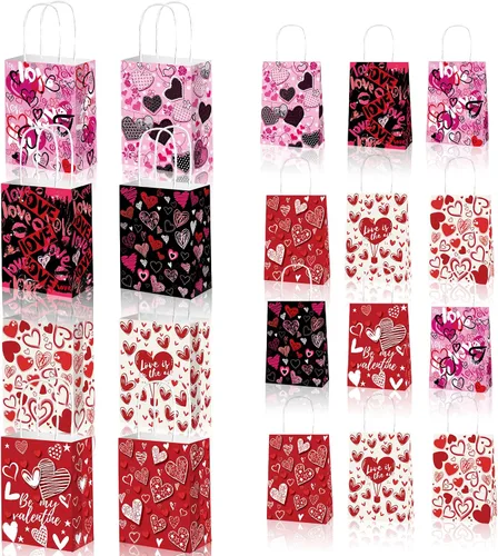 Miniatura 2 de KIPETTO Bolsas de regalo de San Valentín, 12 bolsas de papel para el día de San Valentín con asas en forma de corazón, bolsa de golosinas