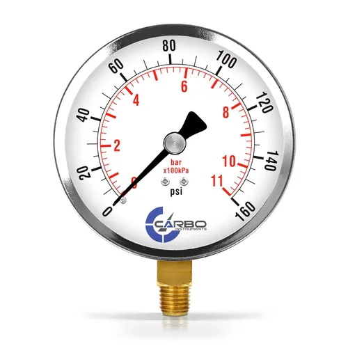 Miniatura 21 de Manómetro de vacío seco de 0 a -30 inHg, dial de 4", montaje inferior de 1/4 NPT, caja de acero cromado, piezas humedecidas de latón, doble escala