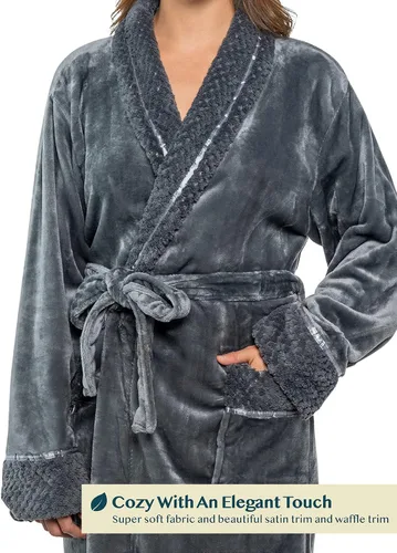 Miniatura 3 de Albornoz PAVILIA de lujo para mujer de felpa, con ribete de gofre suave, albornoz de felpa cálido y suave