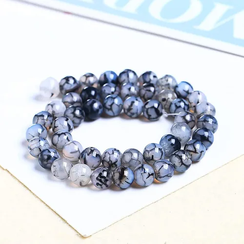 Miniatura 14 de 45 piezas 8mm Cuentas de ágata vena de dragón azul Cuentas de gemas naturales Cuentas sueltas redondas para fabricación de joyas Ágata azul