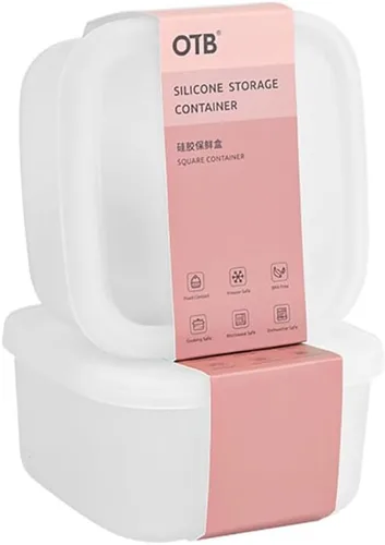 Miniatura 7 de OTB Juego de 2 recipientes de silicona reutilizables transparentes, cajas de almacenamiento de alimentos de silicona sin fugas, sin BPA, herméticos