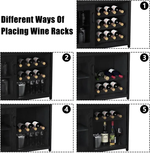 Miniatura 6 de IDEALHOUSE Armario de bar de vinos de 3 niveles con estante y cajón desmontable para vinos, aparador industrial y gabinete de buffet con soporte