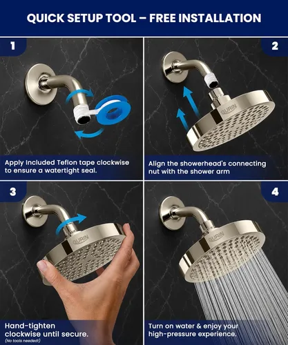 Miniatura 4 de Cabezal de ducha de alta presión Gurin. Lujosa alcachofa de ducha para baño con acabado de níquel cepillado, ángulos ajustables, difusores