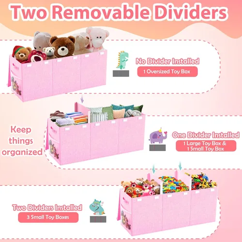 Miniatura 3 de Caja de almacenamiento de juguetes extra grande con divisor de tapa, organizador de juguetes plegable resistente, cofre organizador de juguetes