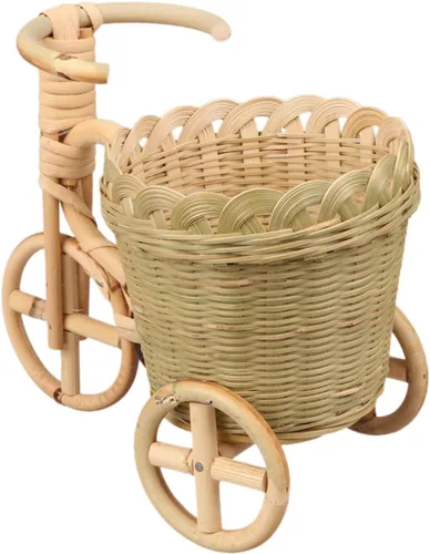 Cabilock Cesta de almacenamiento tejida hecha a mano, diseño de triciclo para aperitivos de frutas y golosinas, soporte tejido decorativo para