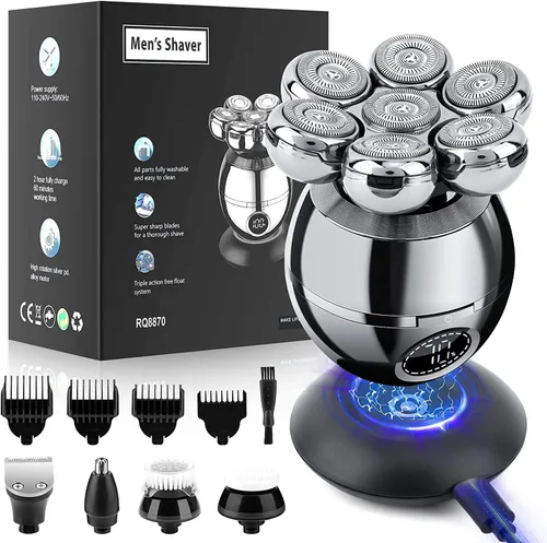 Afeitadoras de cabeza para hombres calvos, afeitadora eléctrica 6 en 1 para hombre, afeitadora eléctrica en seco húmedo y seco, inalámbrica, 7D,