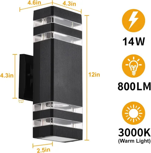 Miniatura 4 de DASTOR Lámpara de Pared Moderna para Exteriores, Luminaria Negra para Exteriores Montaje en Pared, Cuerpo de Aluminio Luces Exteriores para Casa