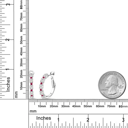 Miniatura 2 de Charles & Colvard and Ruby - Aretes de aro de plata de ley 925 para mujer, diseño clásico de moissanita Forever