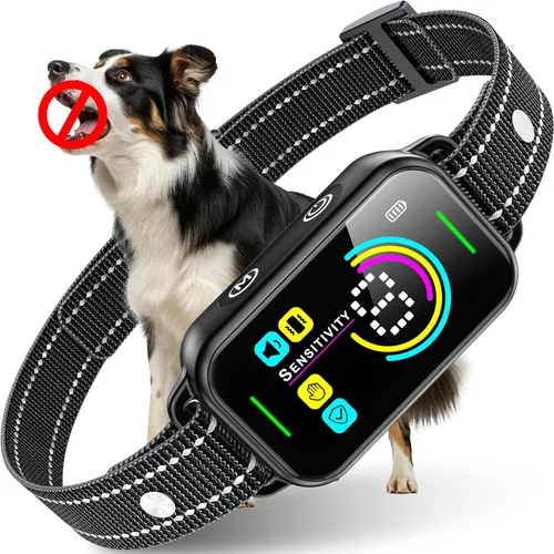 DINJOO Collar Antiladridos Inteligente - Collar de Adiestramiento Antiladridos Recargable con 8 Niveles de Sensibilidad Ajustables, Pitido y Choque