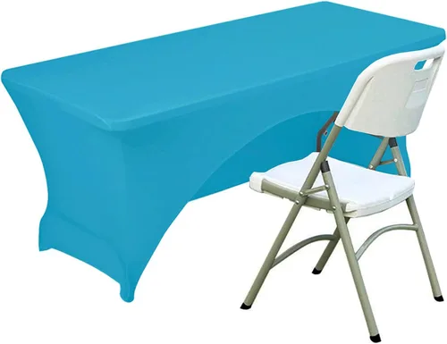 Miniatura 14 de Funda de mesa de poliéster ajustada de 4 pies con spandex, cubierta de mesa elástica, protector de mesa con parte trasera abierta - Negro