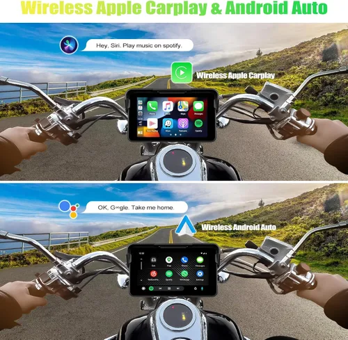 Miniatura 2 de CAMECHO Pantalla extraíble para motocicleta CarPlay y Android Auto, inalámbrico Apple Car Play portátil estéreo para moto y motocicleta, pantalla