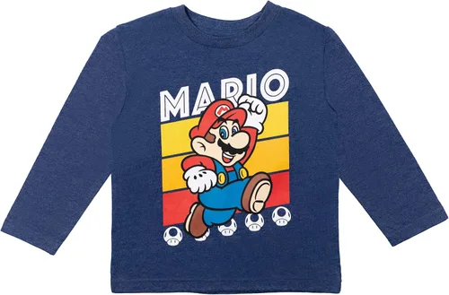 Miniatura 2 de Super Mario Paquete de 2 camisetas gráficas de manga larga para niños pequeños, rojoazulgris