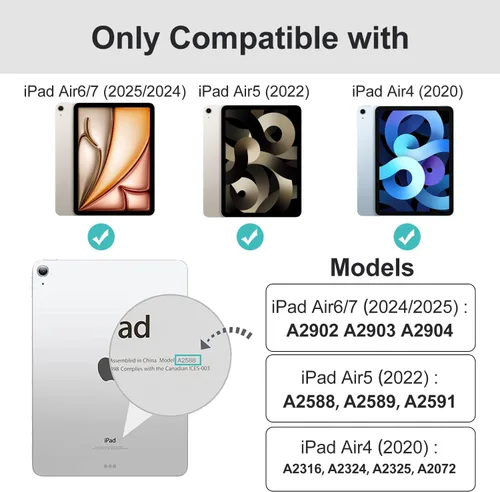 Miniatura 2 de para iPad Air de 11 pulgadas M3/2 (2025/2024), funda para iPad Air de 5ª generación 2022 con soporte para lápices, funda para Air de 4ª