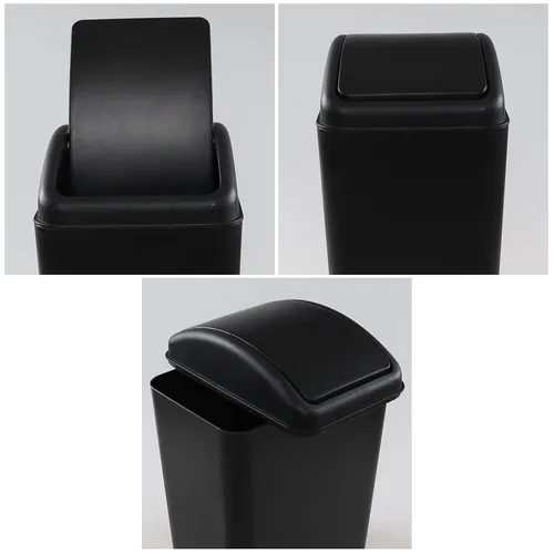 Miniatura 3 de Cubo de basura de plástico de 16 litros, cubo de basura con tapa abatible (negro)