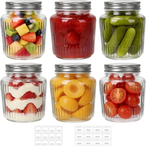 Miniatura 9 de Frascos de vidrio Mason de boca regular, tarros Mason mini de 4 oz, paquete de 8 frascos de vidrio transparente con tapas de plástico coloridas