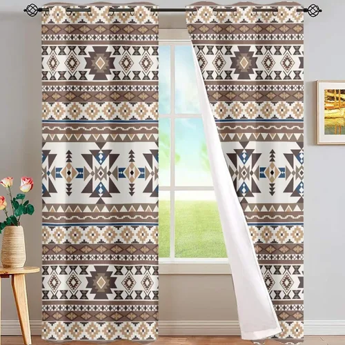Miniatura 11 de Dreaweet African Tribal Blackout Curtains 63 Inch Long 2 Panels Set Bohemian Ethnic Geometric Grommet Top Thermal Insulated Curtains for Living Room