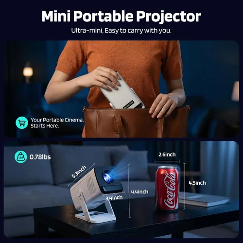 Miniatura 7 de Mini proyector para dormitorio y exteriores, proyector portátil inteligente Android 14, 1080P con soporte 4K, WiFi 6 Bluetooth 5.4, rotación