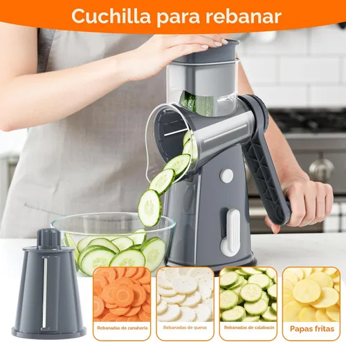 Miniatura 5 de MealHelper Rallador de queso rotativo de 5 cuchillas con manivela manual y caja de almacenamiento, picador de verduras, triturador de queso para Gris