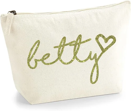 Miniatura 25 de Bolsa de accesorios de maquillaje con iniciales de nombre escritas a mano personalizadas en color negro con purpurina o textura de flocado