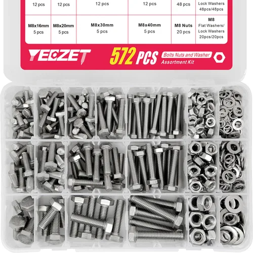 Miniatura 9 de Juego surtido de 860 piezas de pernos métricos de grado 8.8, juego surtido de pernos y tuercas M4 M5 M6, 14 tamaños más comunes, 32.8-131.2 ft
