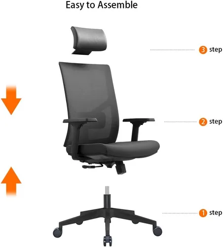 Miniatura 6 de Silla de oficina ergonómica de malla multifunción con soporte lumbar, reposabrazos ajustable (reposacabezas, negro-blanco)