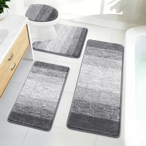 Miniatura 11 de Bsmathom Juego de 4 alfombras de baño, alfombras de baño de microfibra suave y absorbente con alfombra de contorno en forma de U para inodoro y Azul