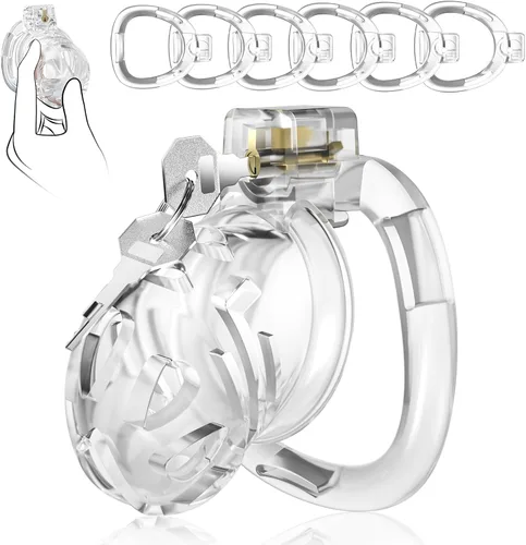 Miniatura 12 de Jaula de Castidad Masculina - Jaula de Polla de Silicona Suave con 6 Anillos Ajustables, Dispositivo de Bloqueo de Pene Ligero, Diseño Invisible