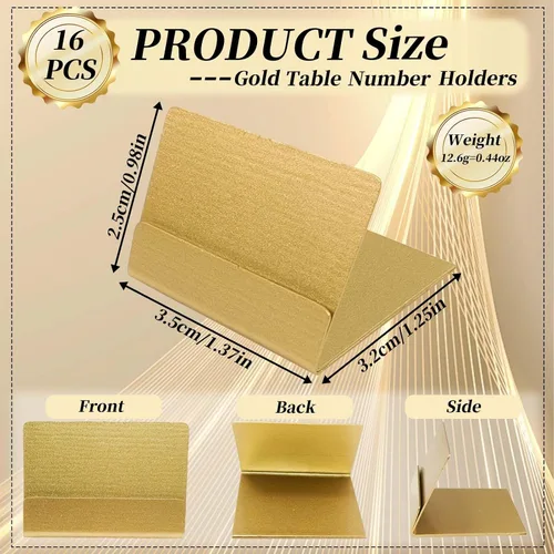Miniatura 2 de Tinsow 16 elegantes soportes dorados para números de mesa, perfectos soportes de metal para tarjetas y marcos de fotos para recepción de boda