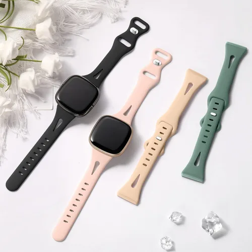 Miniatura 3 de Ouwegaga Compatible con correas Fitbit Sense 2 y Versa 4 para mujer, correa deportiva delgada de silicona suave con orificios de aire transpirables