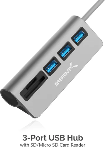 Miniatura 3 de SABRENT Hub USB-C 3.0, Lector de Tarjetas SD USB 5 en 1, Ranura Dual SD y TF + Hub USB 3.0 de 3 Puertos Portátil Compatible con MacBook, Mac