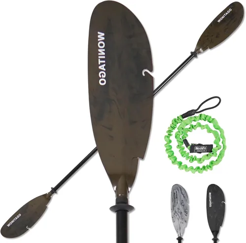 Miniatura 9 de Remos de kayak para pescadores, remo de aluminio con palas de plástico y correa de remo, remos flotantes ajustables para kayak de pesca, 3 piezas