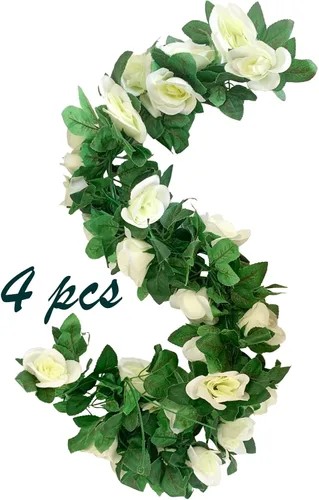 Miniatura 12 de Paquete de 2 Guirnaldas de Vid de Rosa Artificial Rosas Falsas Flores Plantas Enredaderas Colgantes Decoración de Hojas Florales para Boda Fiesta