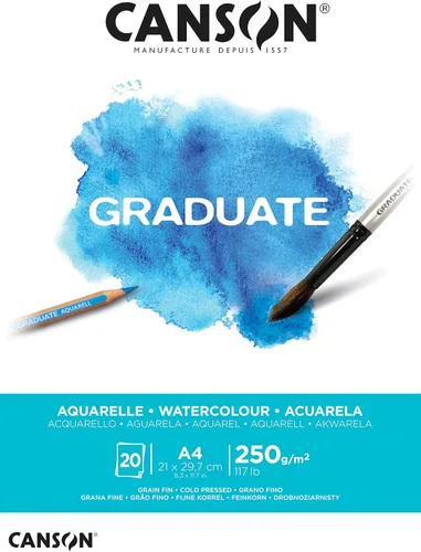 Miniatura 8 de CANSON Acuarela Graduate A5 Papel A5 de 8.82 oz/m², prensado en frío, lado corto pegado, 20 hojas blancas naturales, ideal para estudiantes artistas