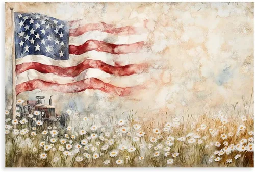 Miniatura 43 de JDBeehpy Arte de pared de vaca de las tierras altas de granja, bandera americana, sin marco, póster patriótico para el Día de la Independencia del 4