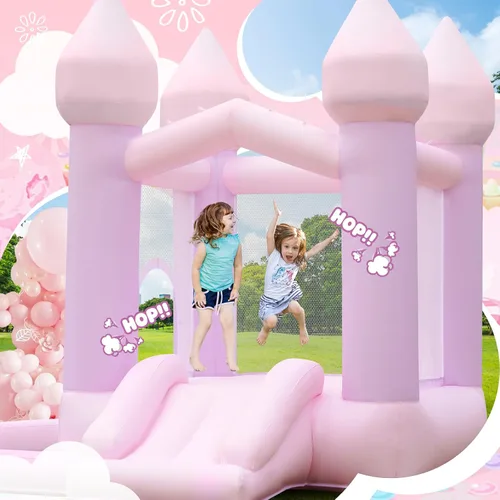 Miniatura 2 de FBSPORT Casa de rebote blanca inflable, castillo hinchable con soplador de aire, castillo hinchable para interiores y exteriores con gran pelotero