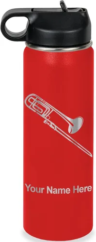 Miniatura 31 de LaserGram Botella de agua personalizada, trombón, acero inoxidable de doble pared aislada al vacío con popote superior, regalo grabado personalizado
