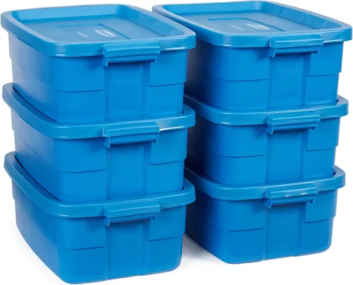 Rubbermaid Roughneck Tote - Paquete de 6 unidades, 10 galones, fabricado en Estados Unidos, color azul patrimonio, contenedores de almacenamiento