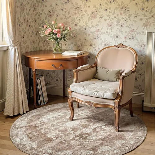 Miniatura 106 de Jinchan Fiora - Alfombra redonda de 8 pies, alfombras vintage con diseño floral envejecido, lavable a máquina, antideslizante, de pelo bajo, Azul
