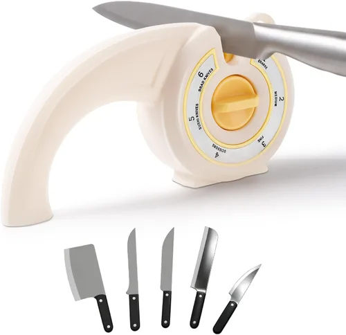 Afilador de cuchillos 6 en 1 con perilla giratoria, afilador multiusos para cuchillos de cocina, tijeras y cuchillos de pan, base antideslizante,