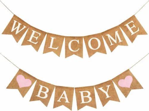 Miniatura 7 de Cartel de arpillera de bienvenida para decoración de baby shower y fiesta de revelación de género (corazones rosa claro)