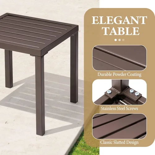 Miniatura 4 de Crestlive Products Mesa auxiliar para exteriores, pequeña mesa auxiliar cuadrada de metal, fácil montaje y resistente a la intemperie, mesas Marrón