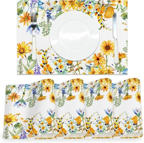 Miniatura 21 de AOFOTO Juego de 4 manteles individuales con estampado de flores silvestres coloridas, manteles individuales artísticos rectangulares modernos
