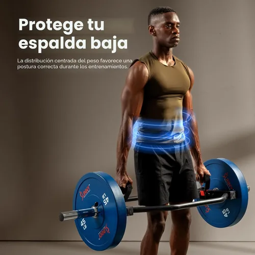Miniatura 4 de Sunny Health & Fitness - Barra de mancuerna hexagonal olímpica para entrenamiento de fuerza, alta capacidad de carga, asas giratorias, clips