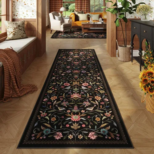Miniatura 55 de Alfombra de entrada vintage con medallón floral de 2 x 3 pulgadas, lavable a máquina, alfombra de entrada de pelo bajo, suave, pequeña, alfombra