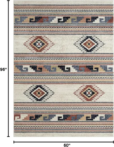 Miniatura 2 de Abani Alfombra multicolor con diseño del suroeste, alfombra de comedor con patrón tribal naranja, gris y beige que no se desprende (3 x 5 pies)