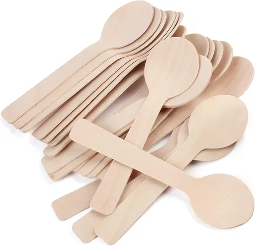 Miniatura 9 de LotFancy Mini Cucharas de Madera, Paquete de 100, 4 Pulgadas de Largo, Cucharas Desechables de Degustación y Muestreo, Cucharas Degustadoras