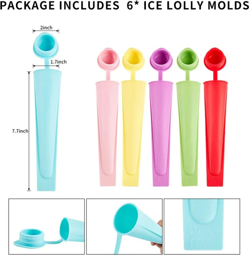 Miniatura 2 de 6 moldes para paletas de hielo, moldes de silicona para niños, tubos reutilizables para congelador, molde multicolor para paletas de hielo, máquina